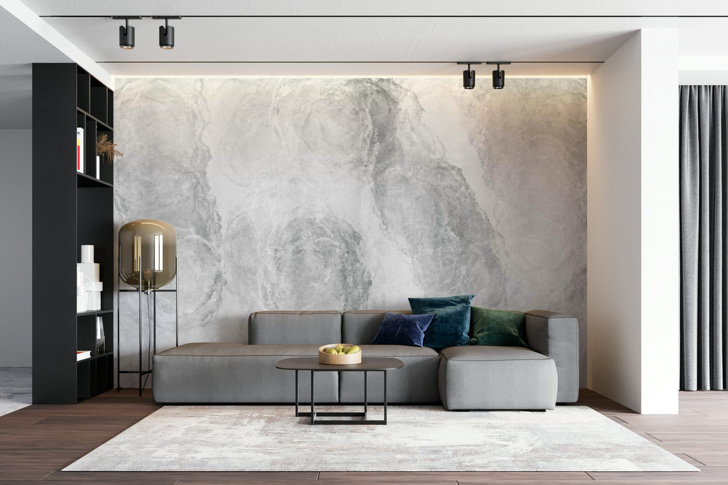 A beautiful modern art wall mural of flowing shapes.

