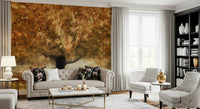 A beautiful modern art wall mural of gilded leaves.