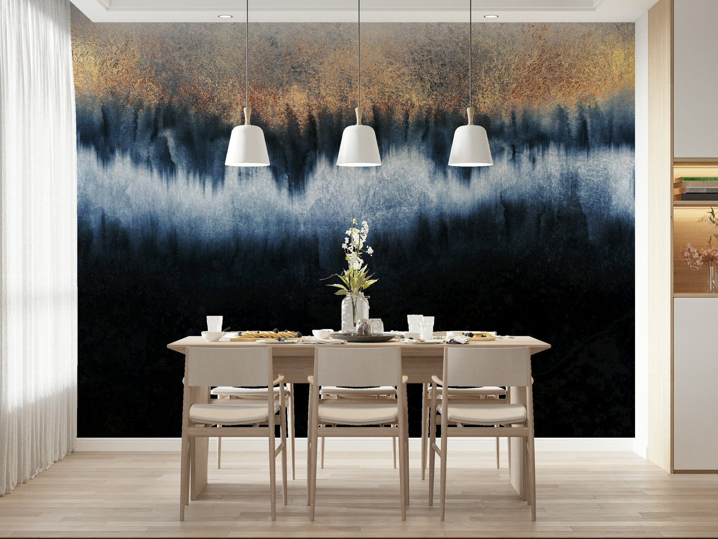 A graceful subtle pattern wall mural in rich, dark tones.