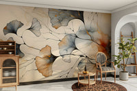 Gilded Ginkgo Elegance Wall Mural used as a backdrop in a professional office.