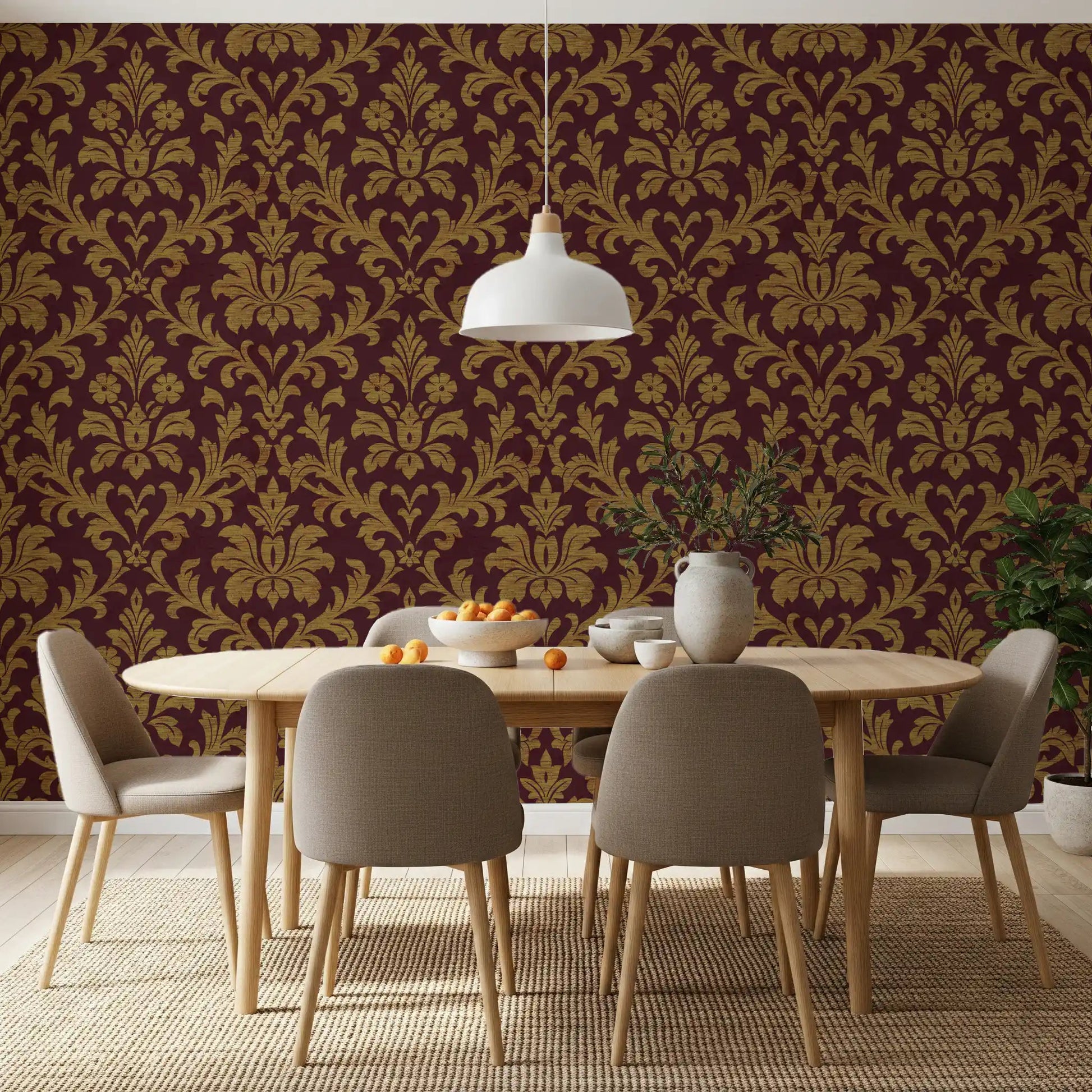 Removable gilded leaves wall mural for elegant Dining rooms.