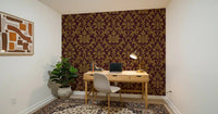 Matte finish gilded leaves wall mural perfect for cozy Study room.