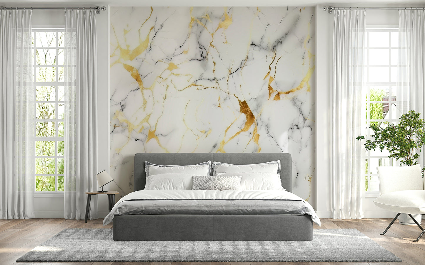 Decorative mural featuring swirling marble patterns accented with subtle gold shimmer.