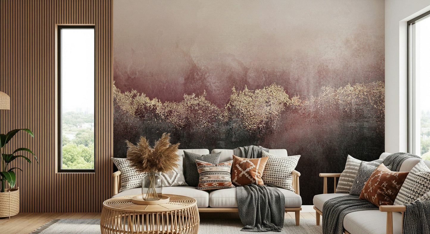A peaceful flower design mural on decorative wallpaper.