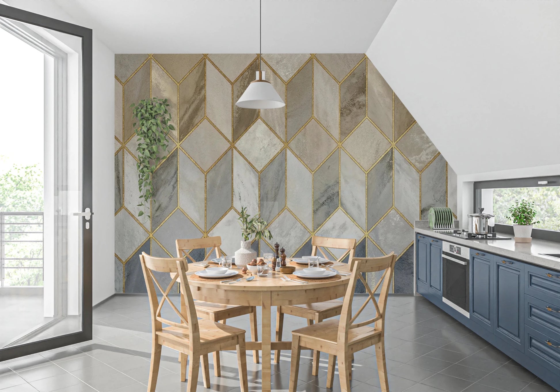 Gilded Stone Cubes Wall Mural