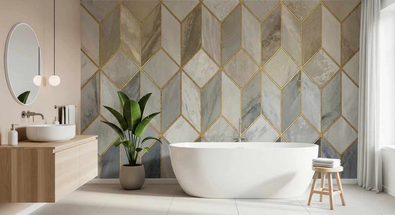 Gilded Stone Cubes Wall Mural