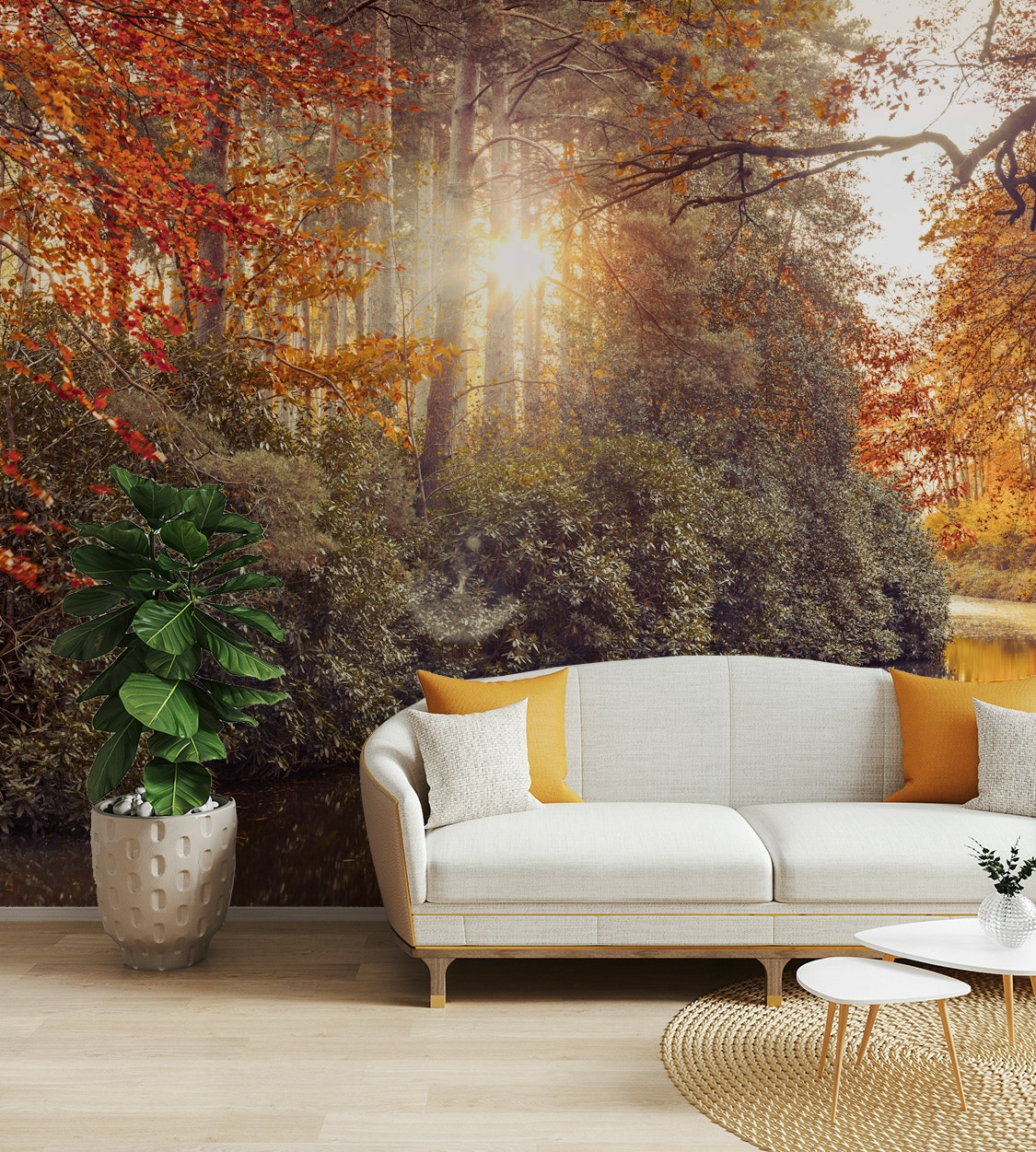 Wall mural of a gilded woods.

