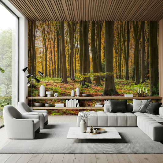 Natural light in Gilded Woods serene tree gilded forest vista.