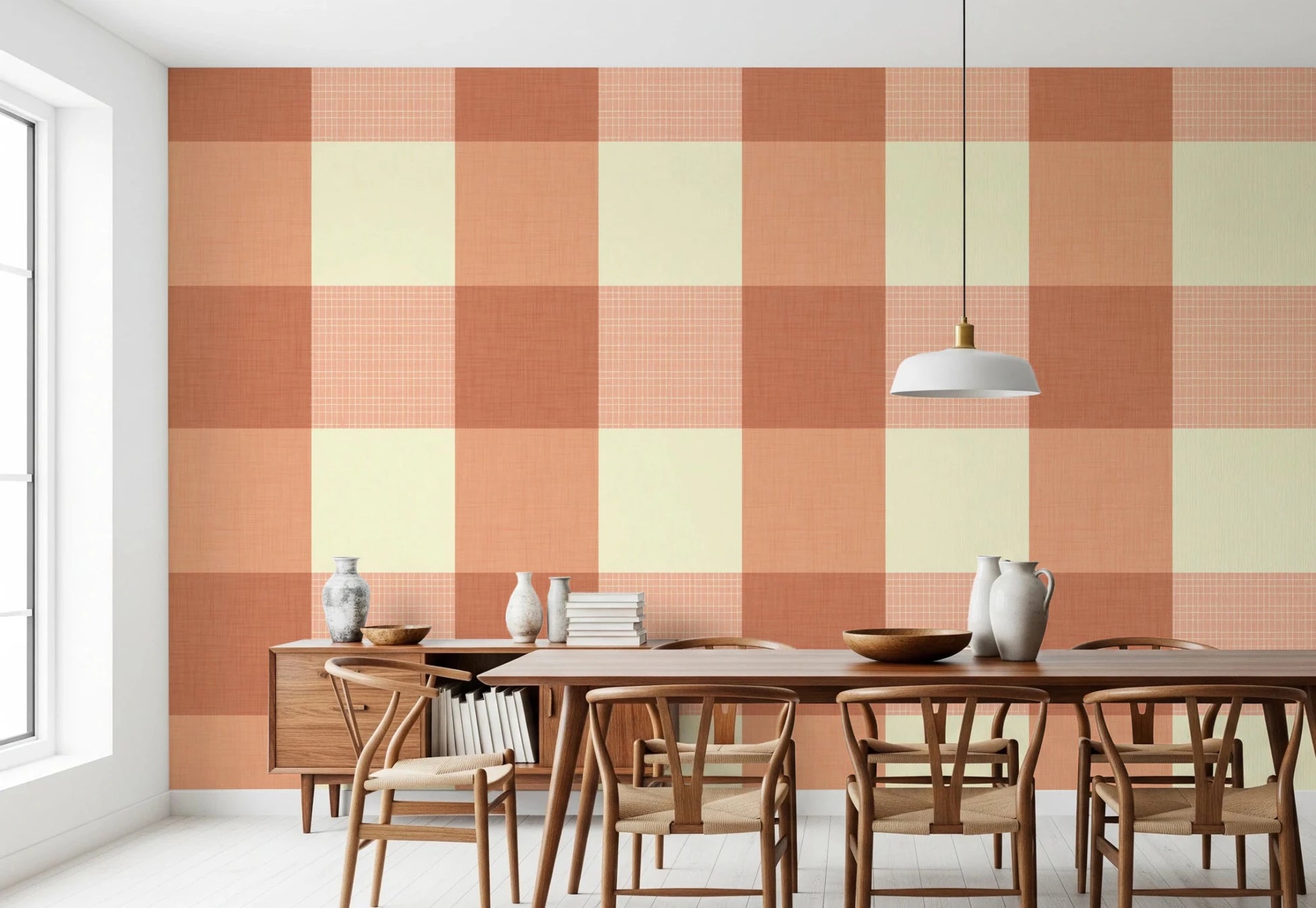 Gingham Peach Linen Texture Country Wallpaper⁠