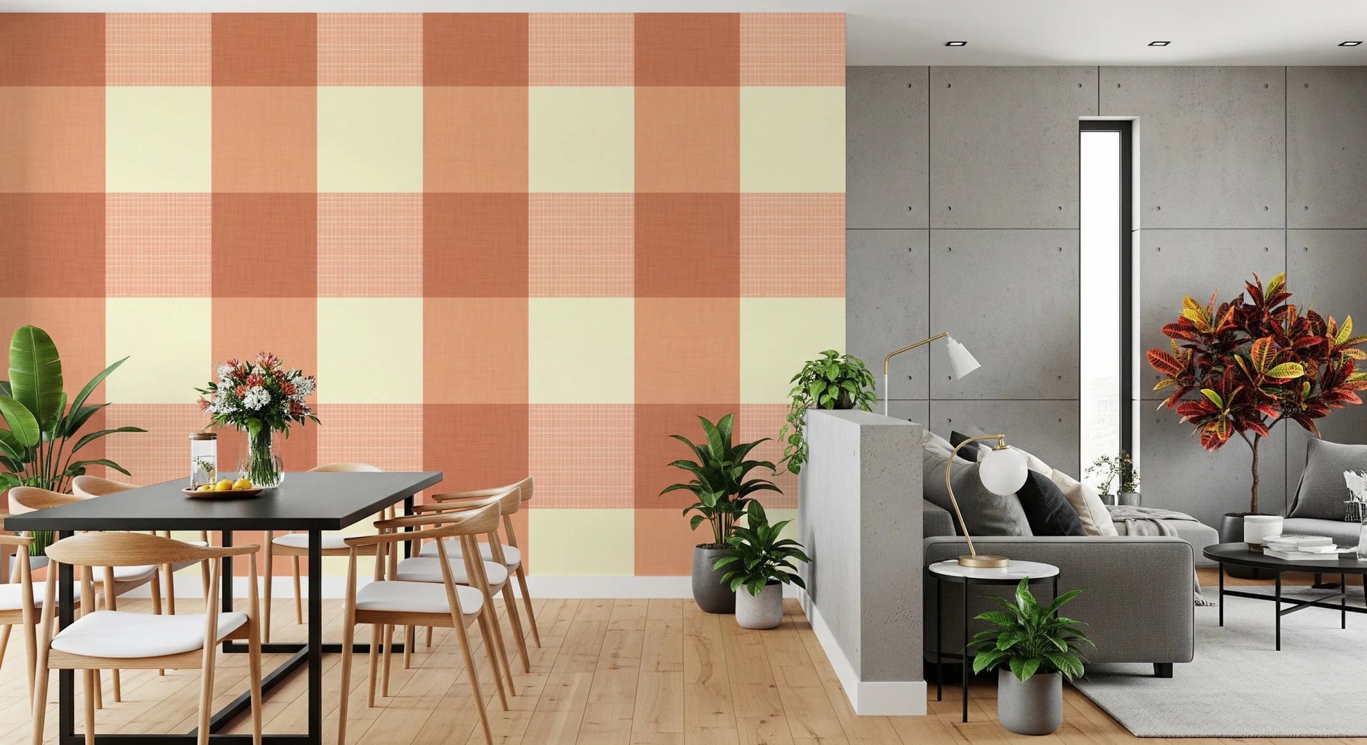 Gingham Peach Linen Texture Country Wallpaper⁠