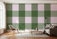 Gingham Sage Linen Texture Country Wallpaper⁠