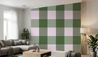 Gingham Sage Linen Texture Country Wallpaper⁠