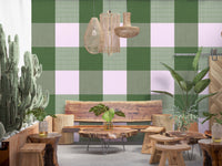 Gingham Sage Linen Texture Country Wallpaper⁠