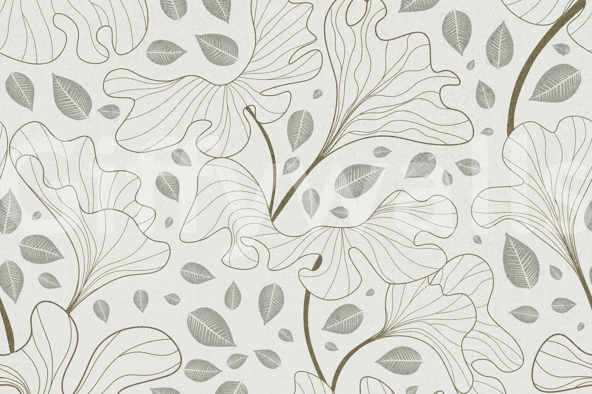Beautiful Timeless Ginkgo Garden design, subtle gray leaf pattern.