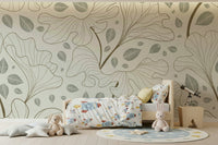 Serene Timeless Ginkgo Garden wallpaper, monochromatic leaf texture.