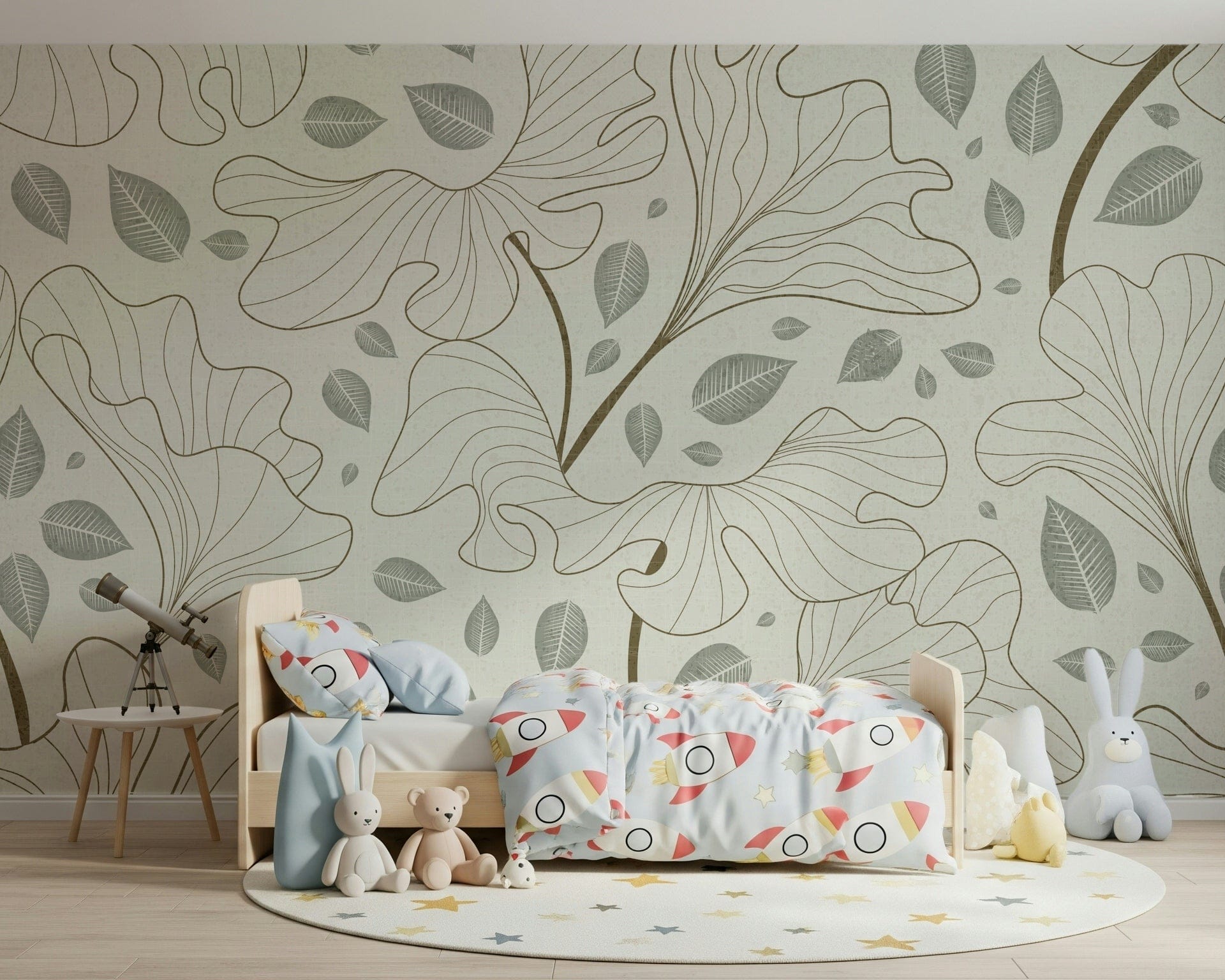 Sophisticated Ginkgo Garden wallpaper, flowing leaf motif.