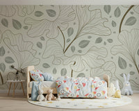 Sophisticated Ginkgo Garden wallpaper, flowing leaf motif.