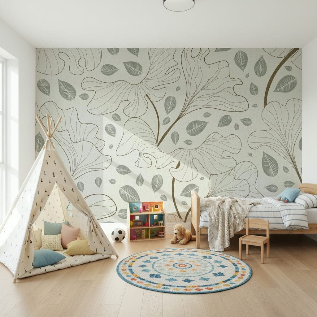 Stylish Timeless Ginkgo Garden mural, textured botanical design.