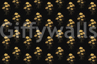 Ginkgo Luxury Gold wallpaper mural close-up showing the gold and bronze ginkgo leaf bouquets repeating on a black background