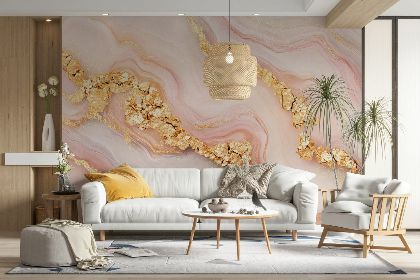 The wall art combines a classic pattern with a modern touch.

