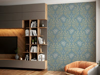 Glamour Floral Damask Cottage Sage Green Light Blue Wallpaper⁠