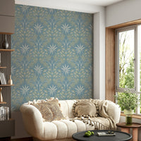 Glamour Floral Damask Cottage Sage Green Light Blue Wallpaper⁠