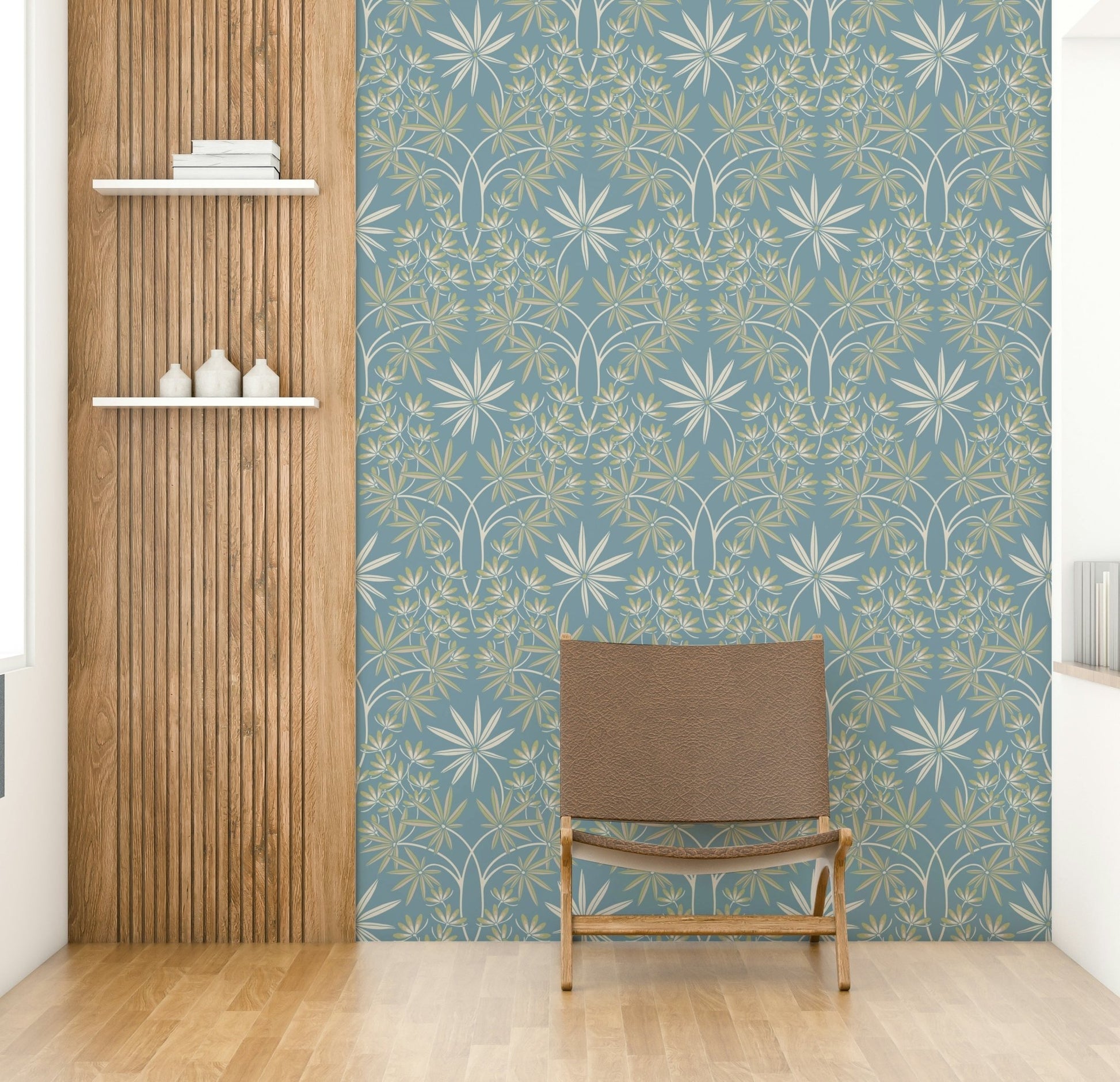 Glamour Floral Damask Cottage Sage Green Light Blue Wallpaper⁠