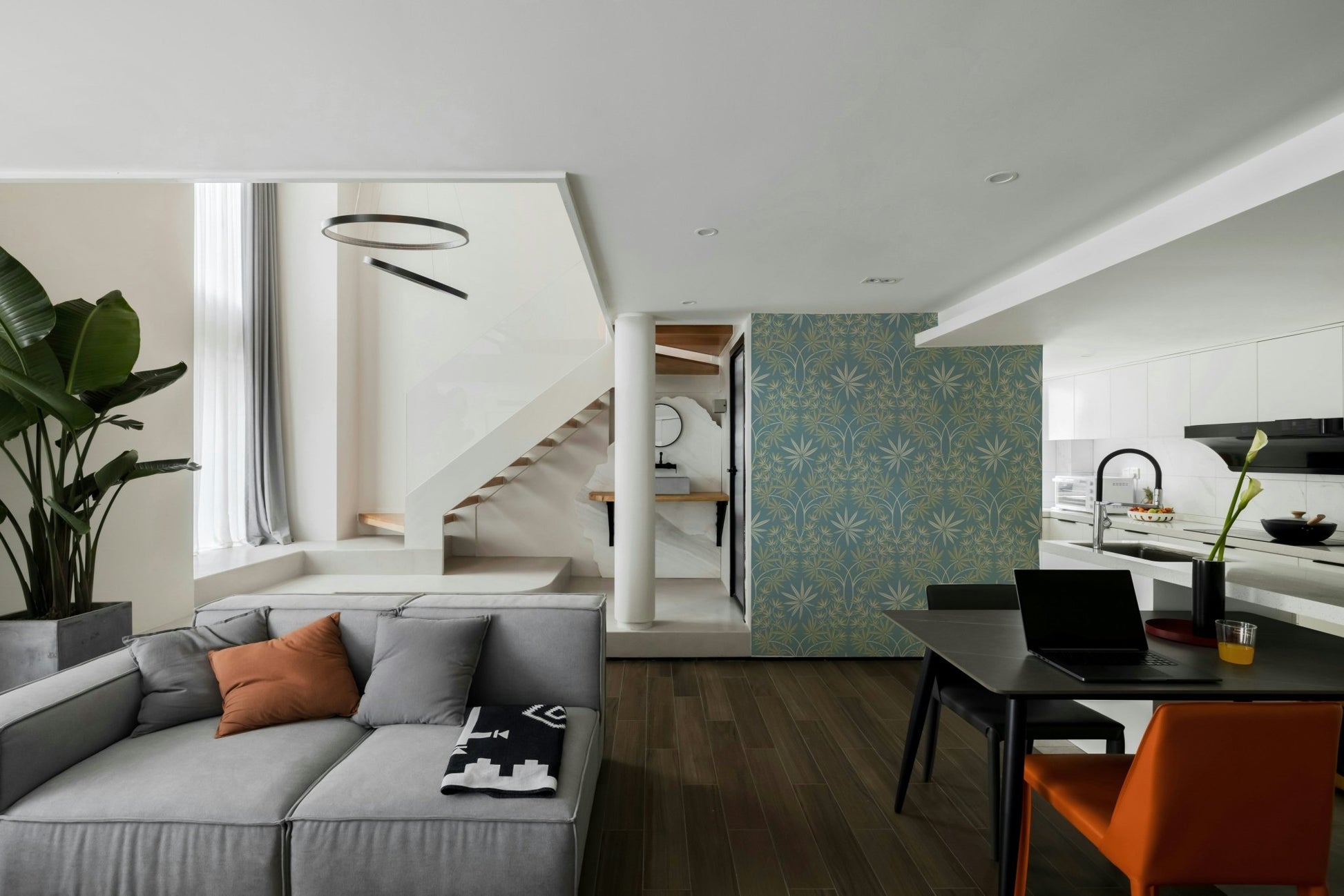 Glamour Floral Damask Cottage Sage Green Light Blue Wallpaper⁠