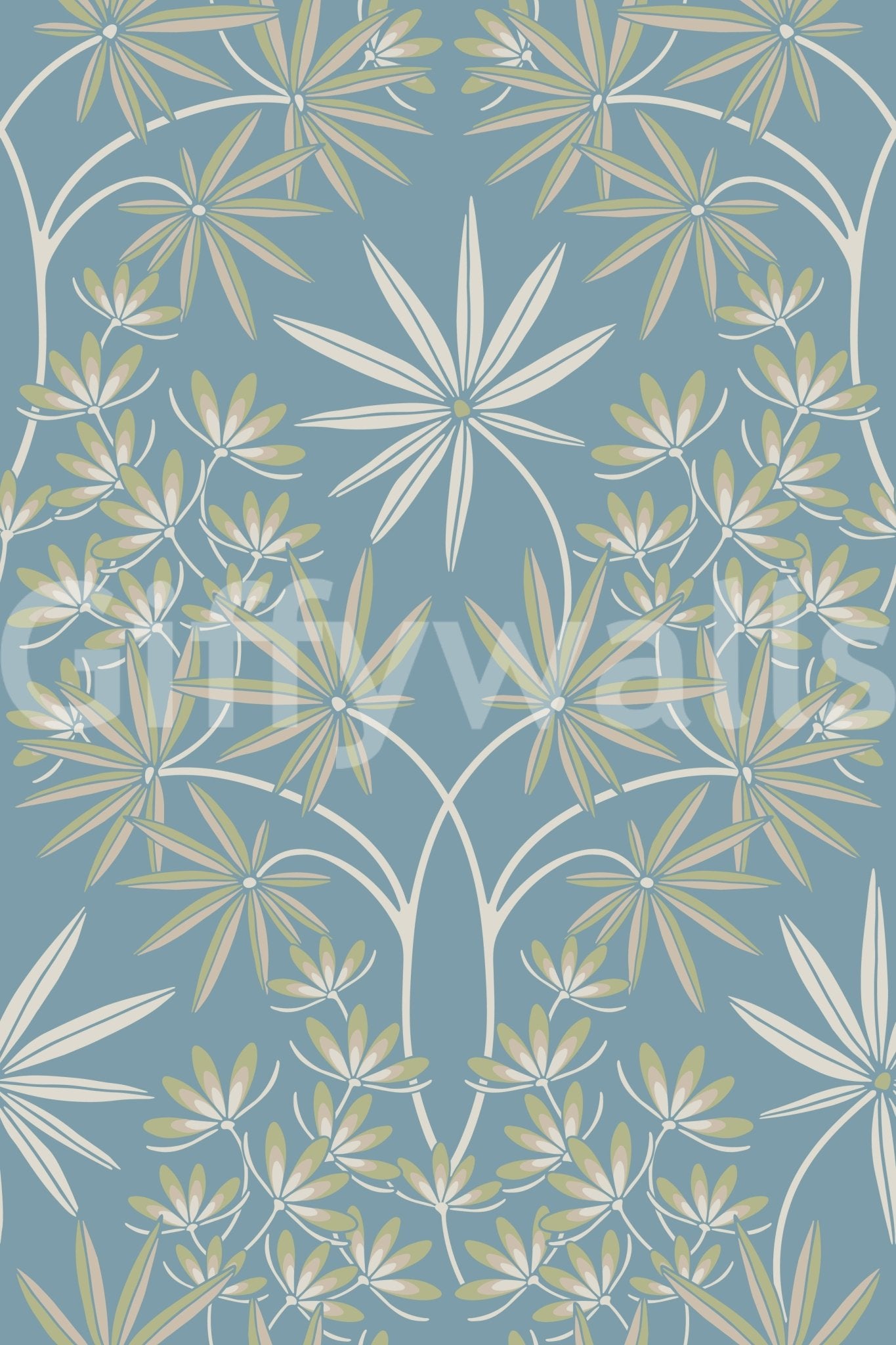 Glamour Floral Damask Cottage Sage Green Light Blue Wallpaper⁠