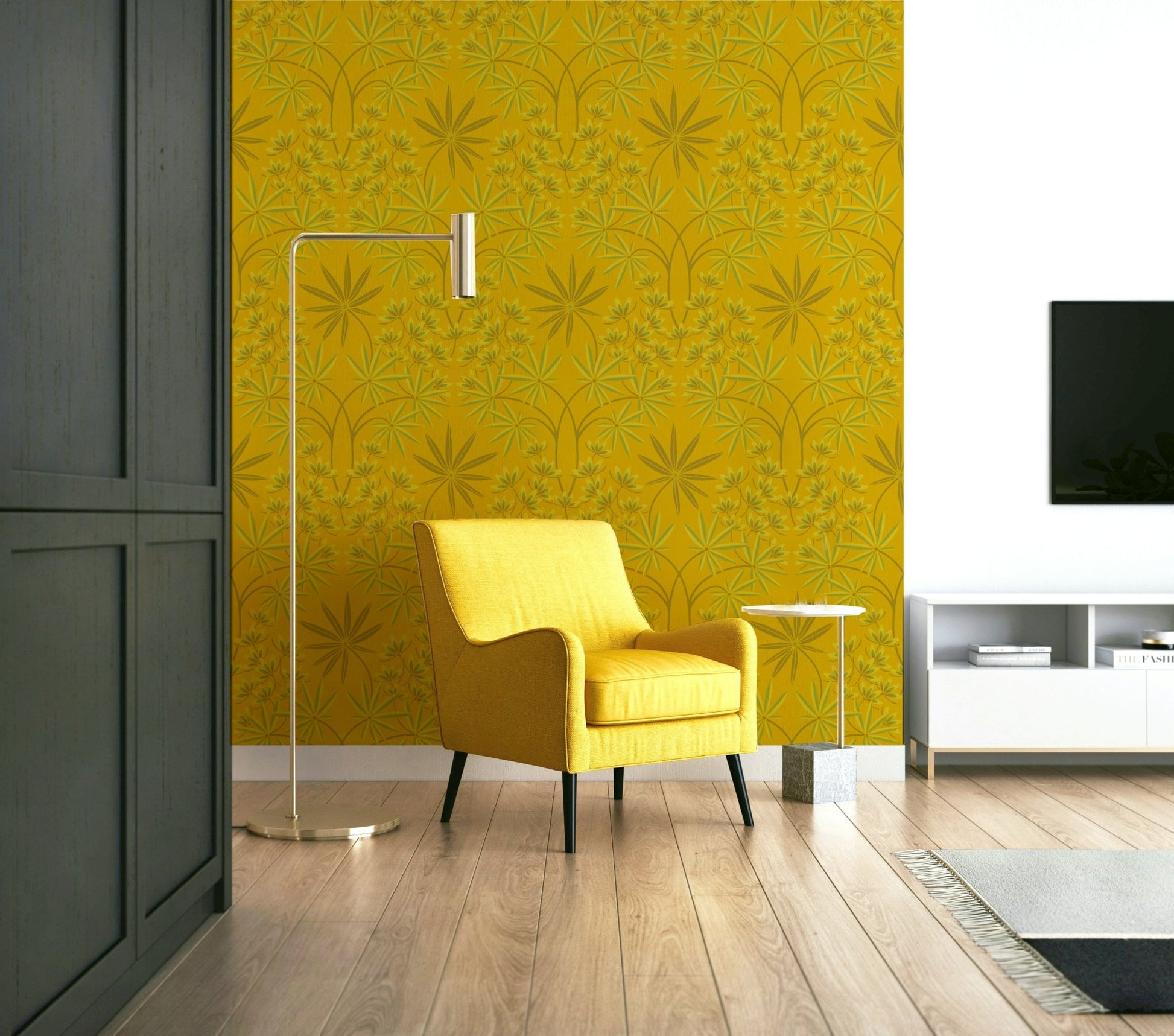 Floral damask pattern wallpaper.

