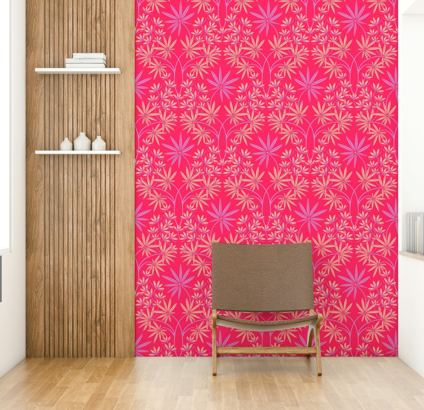 Floral damask pattern wallpaper.

