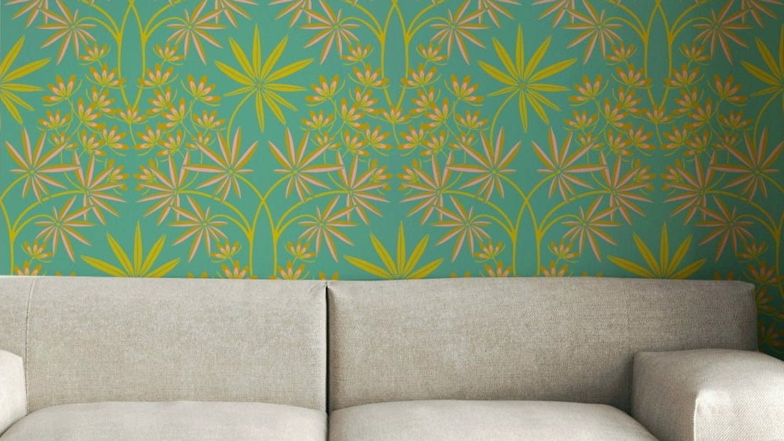 Sunny yellow and rich turquoise color palette.

