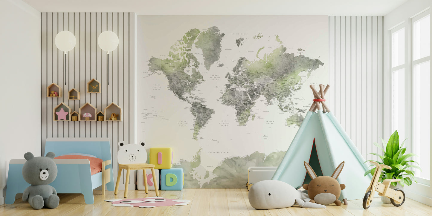 Earth-toned watercolor map for educational décor

