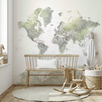 Peel and stick world map wallpaper in green shades

