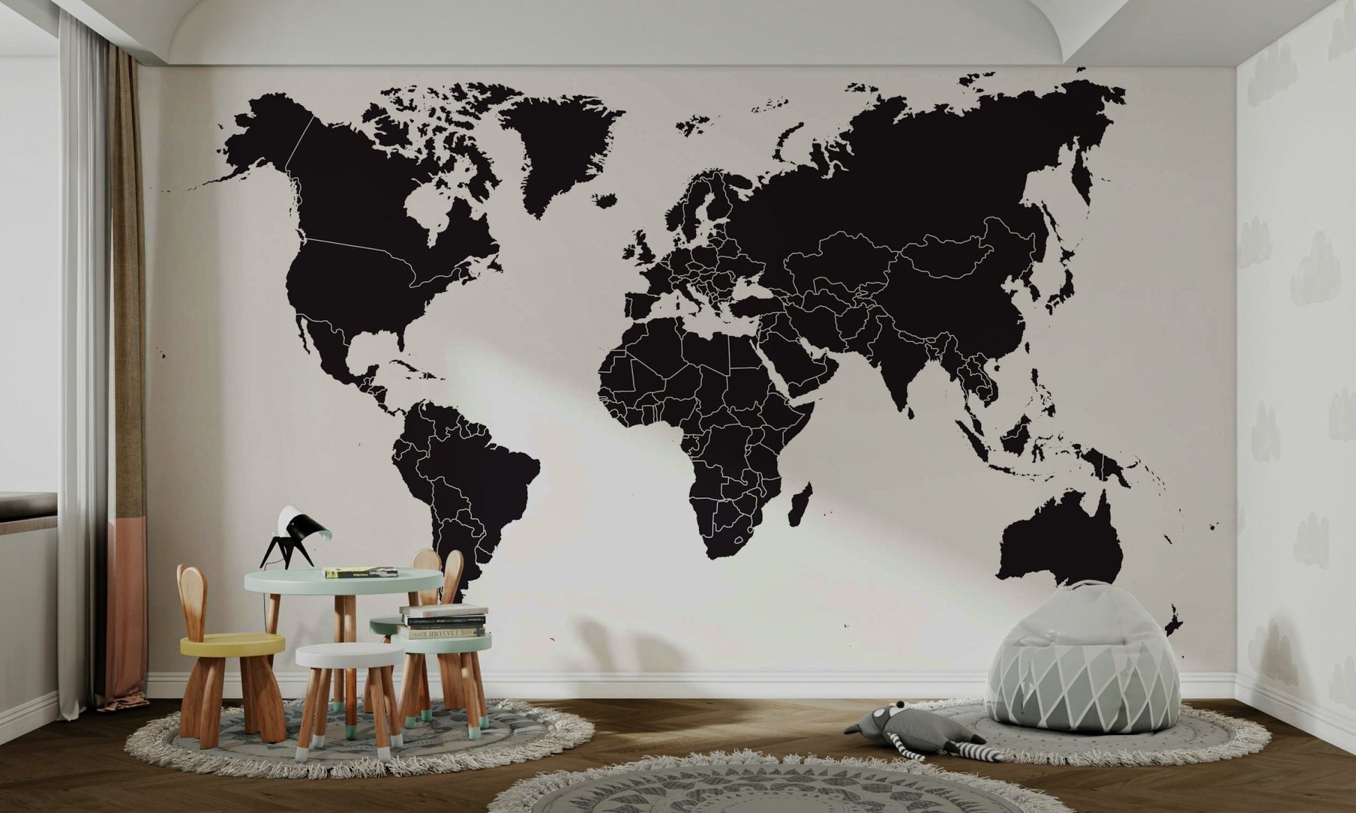 Wall mural with country outlines

