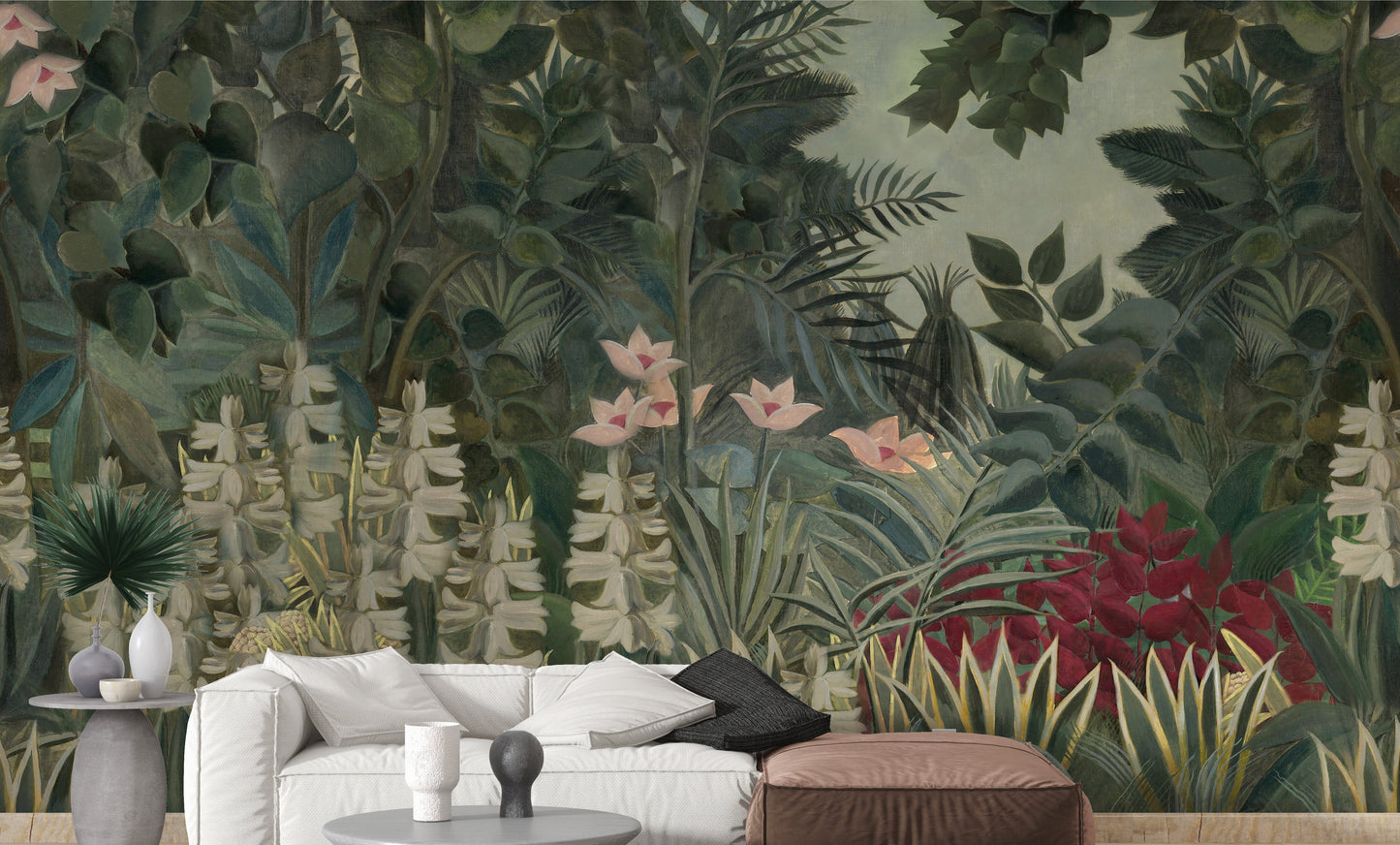 Green watercolor forest wallpaper mural
