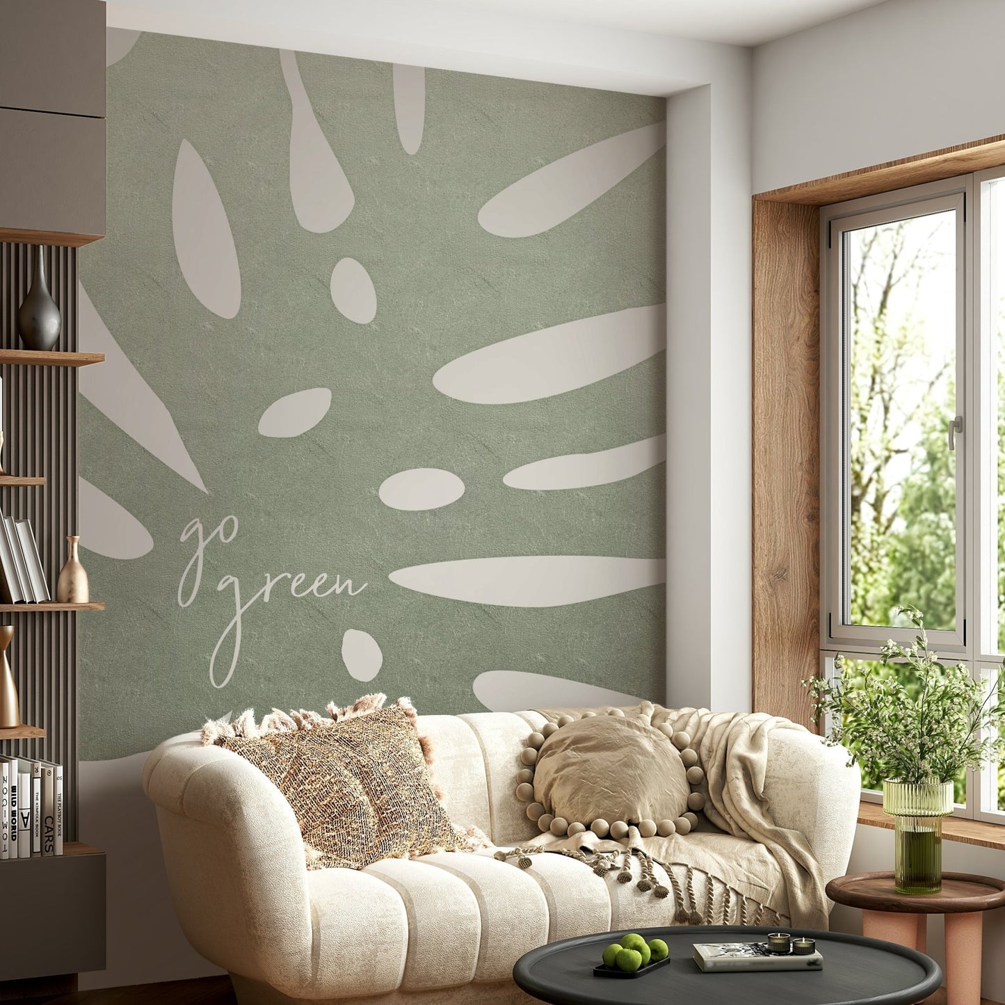 Vibrant green botanical wall mural for modern rooms


