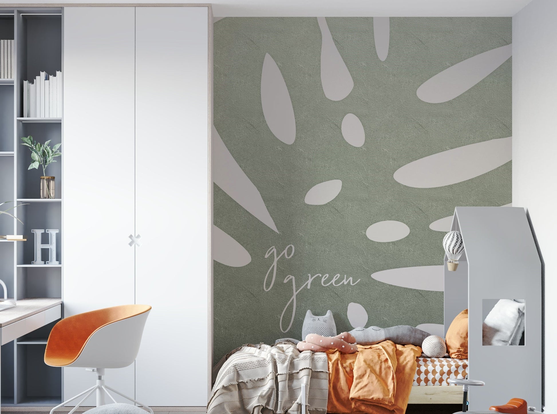 Green leafy design mural for nature-inspired spaces

