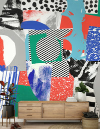 A graceful subtle geometric wall mural in cool, natural tones.

