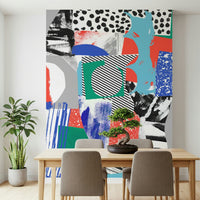 An artistic abstract ascension mural on minimalist wallpaper.


