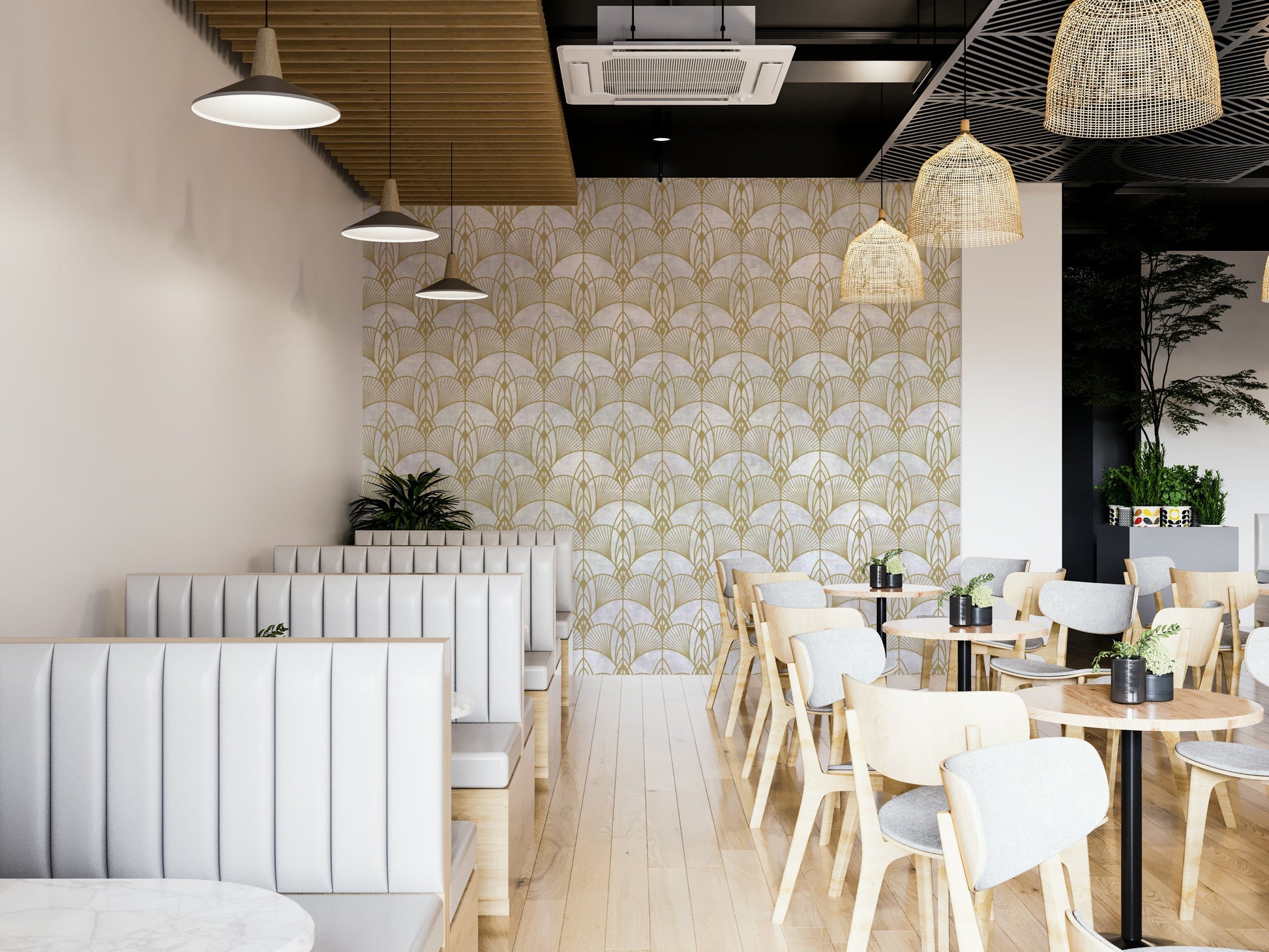 The wallpaper shows a clean, geometric design.

