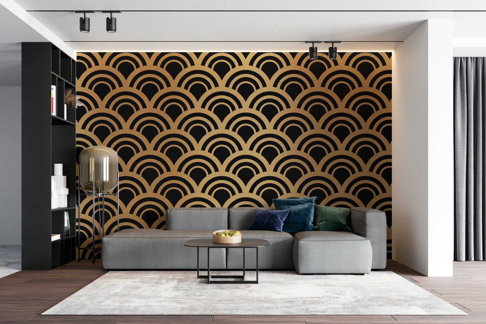 An artistic minimalist shape mural for home decor.

