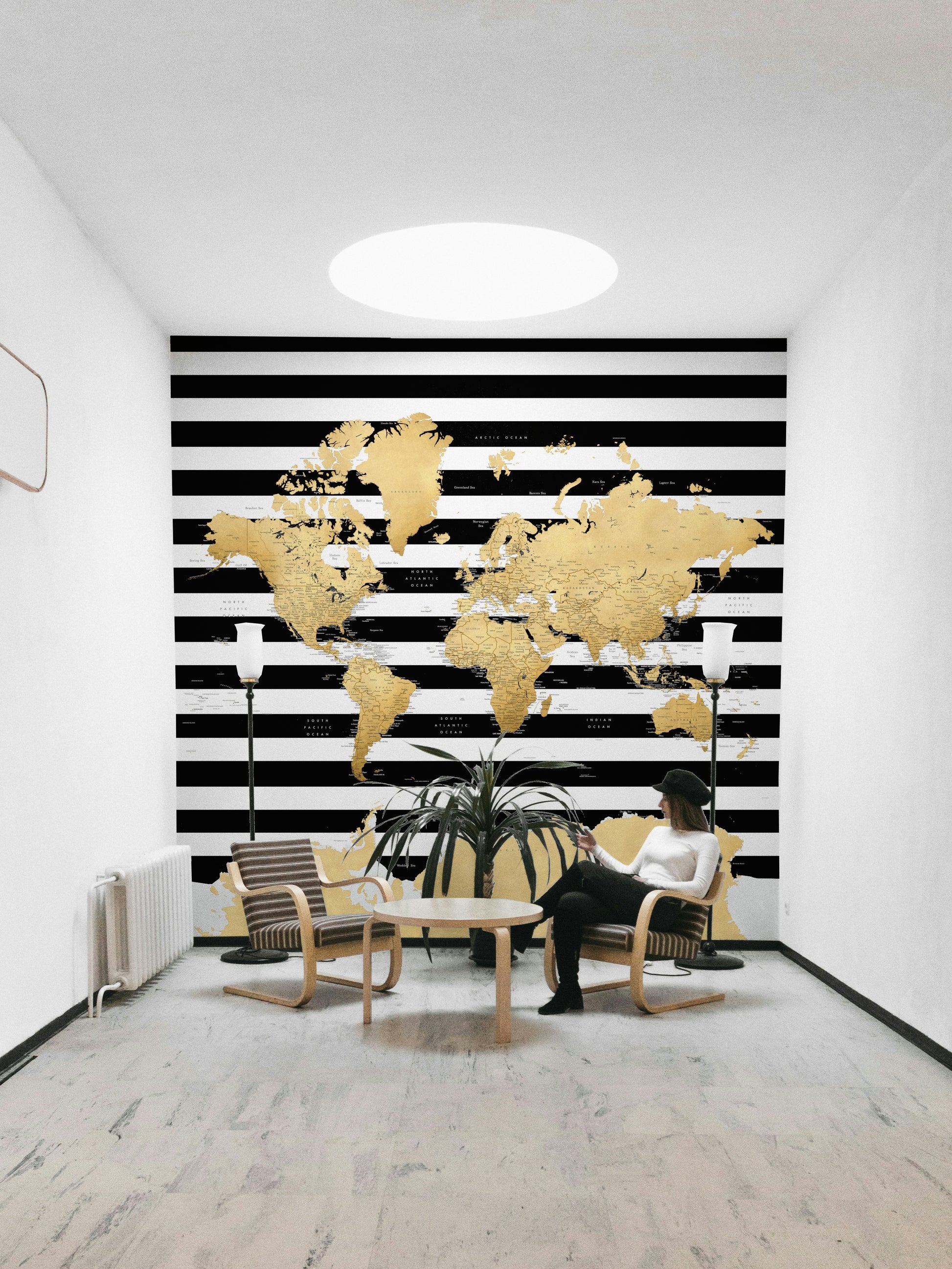 Elegant gold map wallpaper for modern interiors


