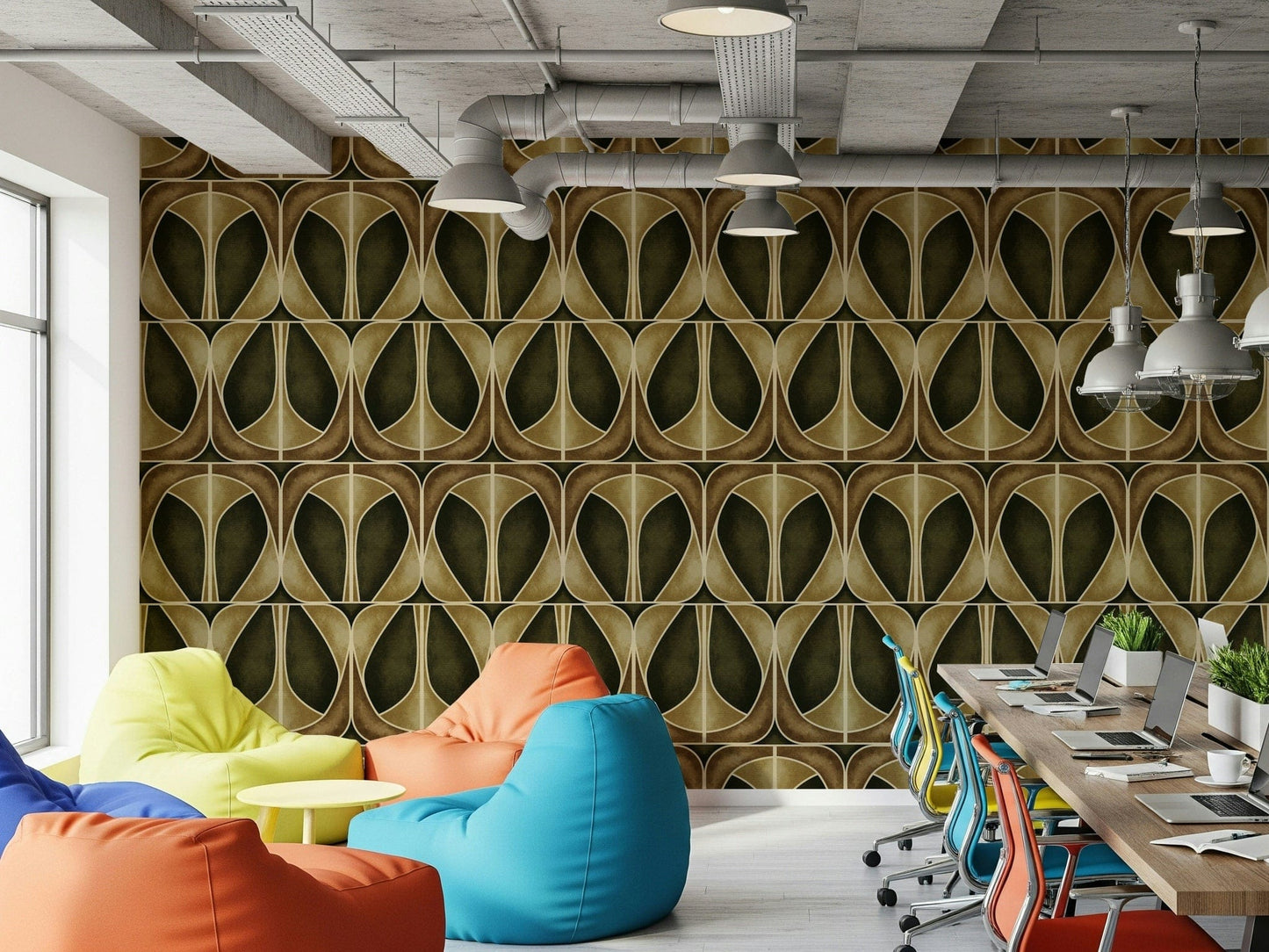 Modern vintage style Softy Dèco Geometries Gold Chic mural.