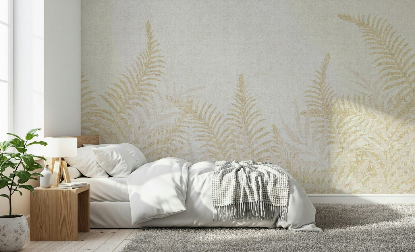 Perlish elegant subtle fern pattern wall decor for living room.