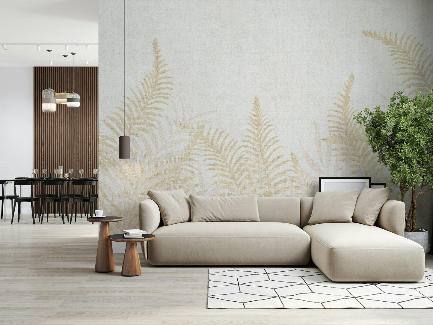 Neutral tone botanical print, Into The Jungle decorative surface.