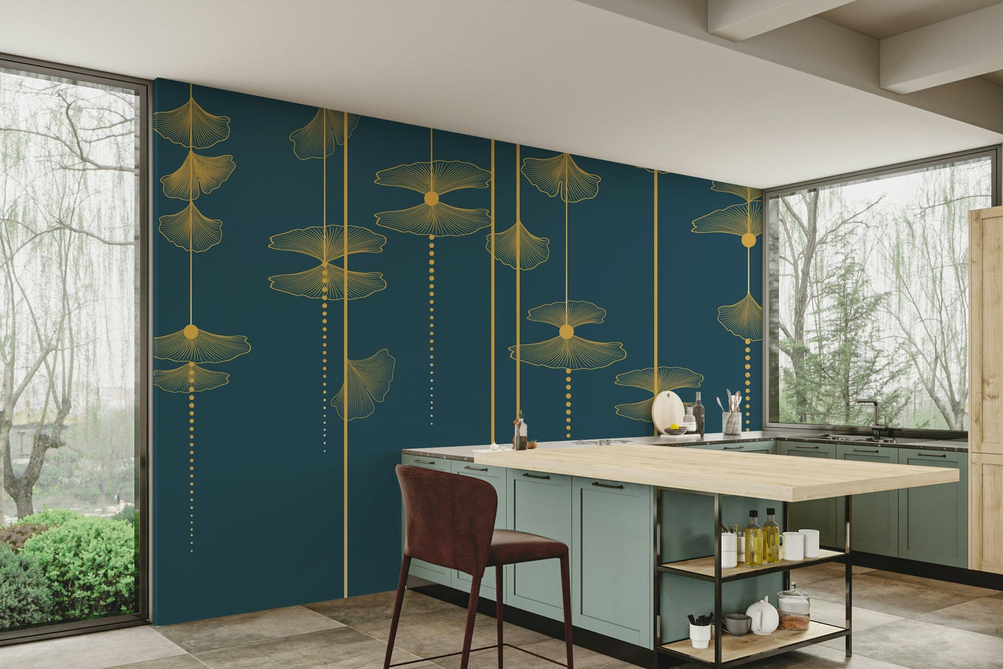 The composition is a repeating, subtle botanical pattern.

