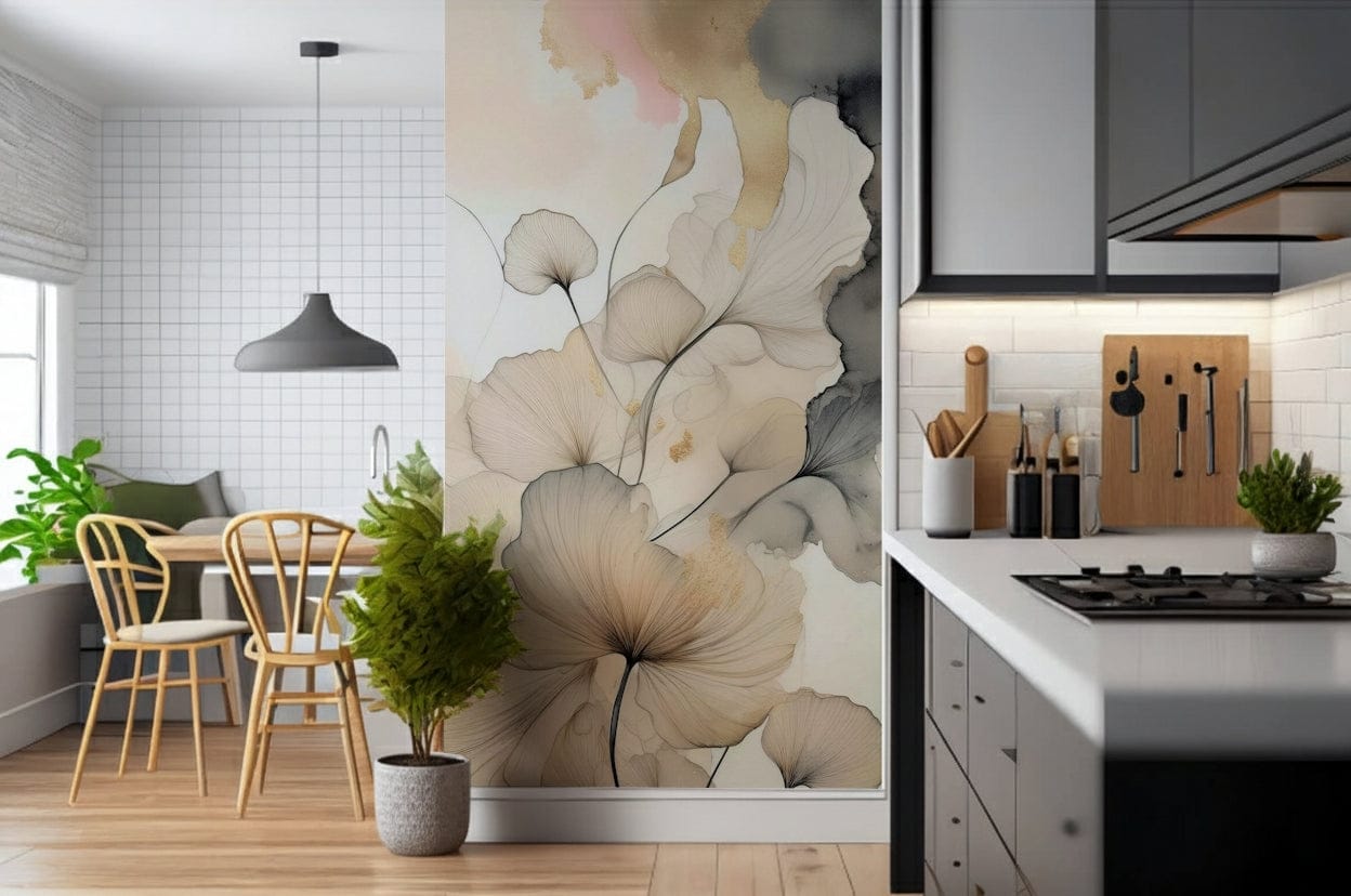 Ink-inspired floral mural adding sophistication and artistic charm to modern interiors.