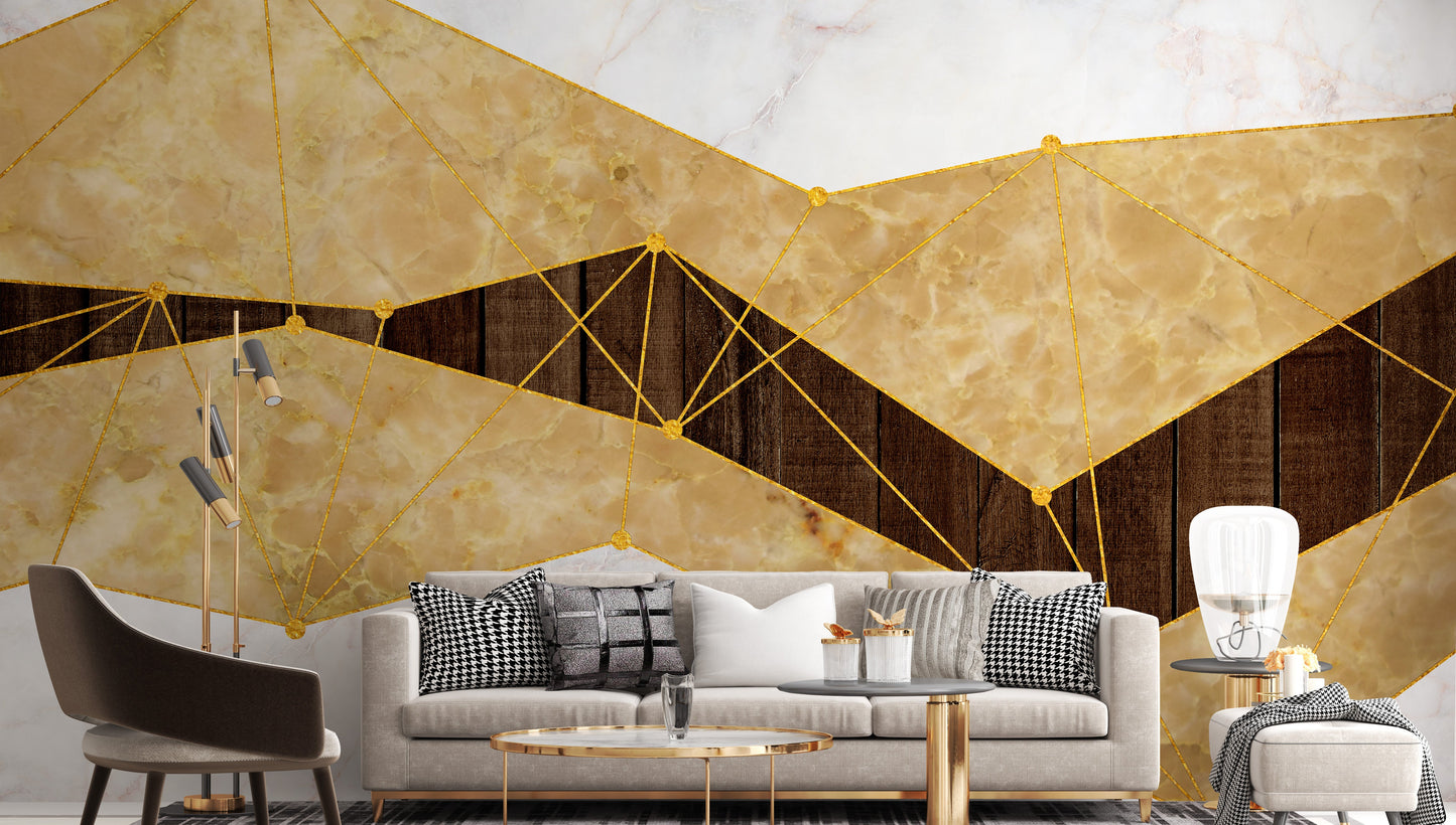 Gold Marble & Wood Wallpaper Mural