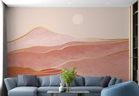 Elegant pink and gold mountain wall mural
